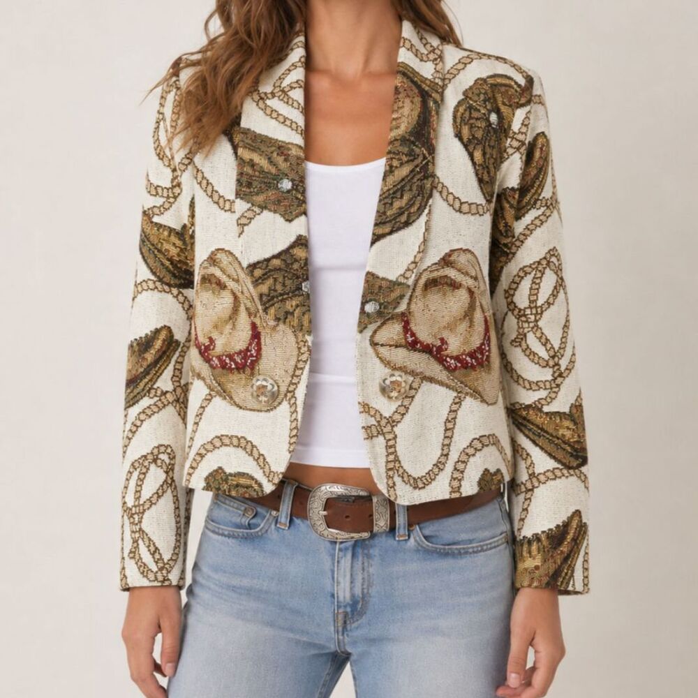Vintage Western Cowboy Print Blazer Jacket Medium
